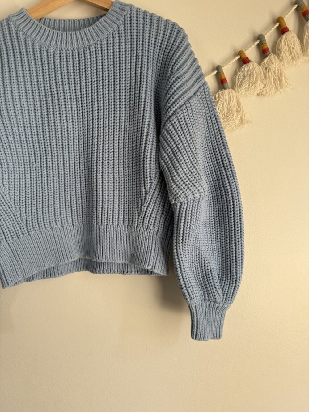 Banana Republic Chunky Cotton Crewneck Sweater Light Blue Denim Cozy Preppy S - Picture 5 of 9
